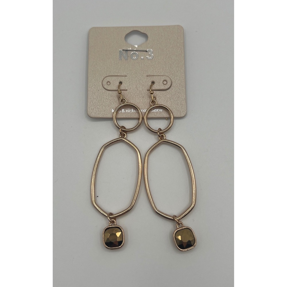 No. 3 Rose Gold Tone Geometric Drop Earrings Hexagon Crystal Charm VE3407GDGD